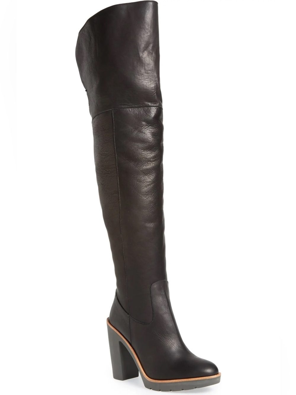 Black Leather Over Knee Boot Shearling Platform Block Heel Kate Spade Gabby Sz 8